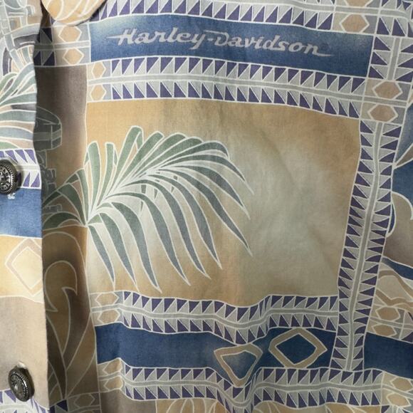 Vintage Harley Davidson XL Hawaiian Sleeveless Womens Button Up Collared Top - Picture 3 of 8